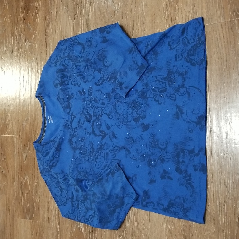 (L) ALIA Top Floral Pattern Grannycore Rhinestone Embellished Casual Classic Fit
